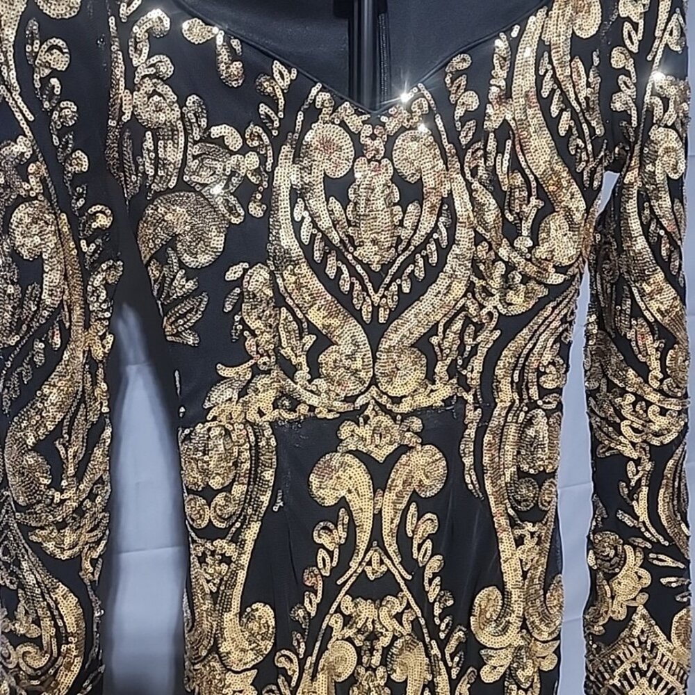Faeriesty Women’s Black W/ Gold Sequins Full length Formal Dress XS